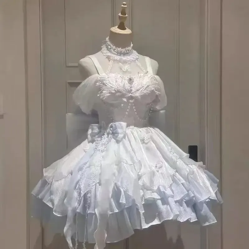 Gothic Red Lolita JSK Dress Women Spaghetti Strap Ruffle Tulle Skirt Chain Bow Decor High Low Hem Vintage Princess Party Dress — image 12