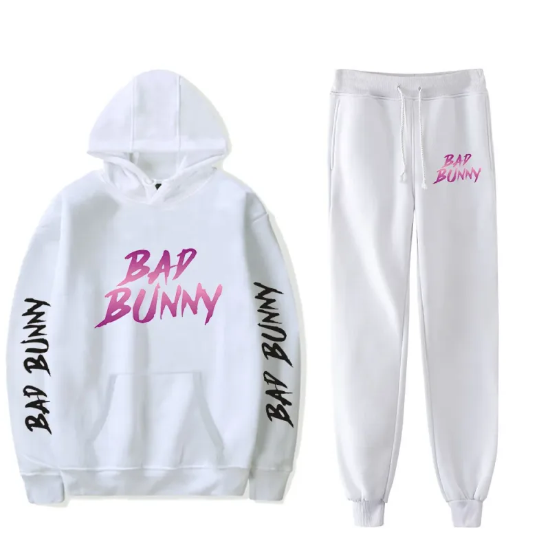 Harajuku Comfortable Funny bad bunny Print Sweatshirt Sweatpants Suit Men/Women Hoodies+ Trousers Suit Cute 2 Piece Set Clothes