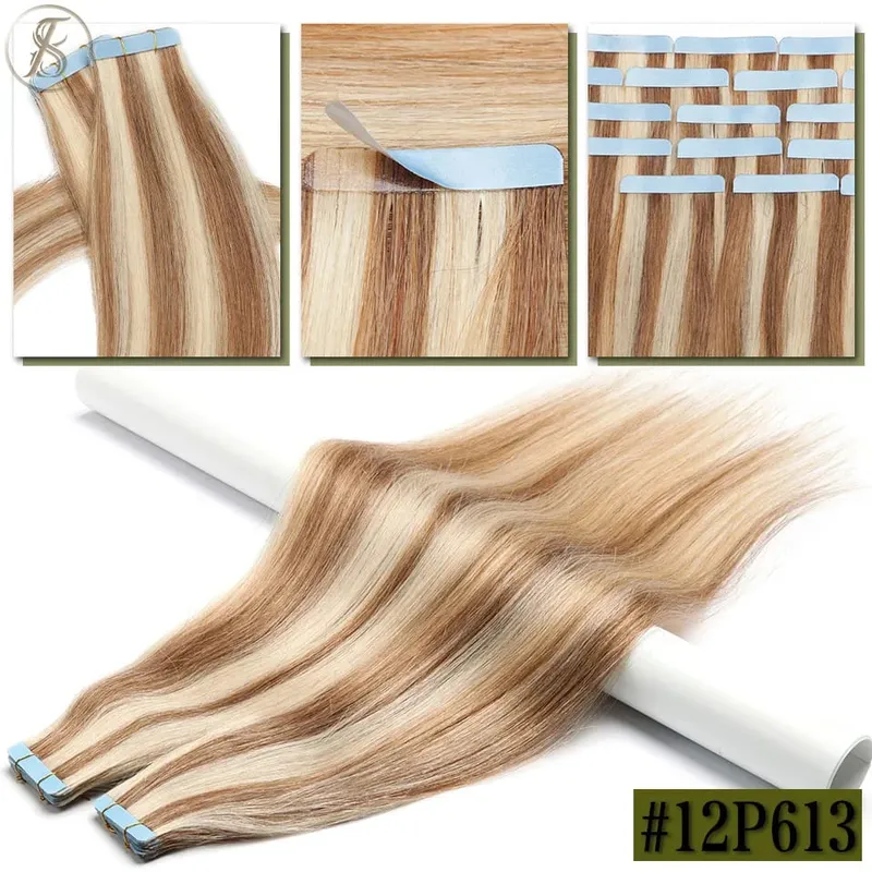 Straight Tape In Hair Extensions 10/20Pcs Real Human Hair Extensions Seamless Invisible Skin Weft Tape In Hair for Women