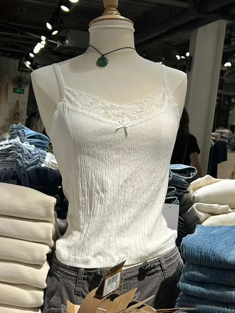 Lace Trim Strapless Tops Women Cotton Soft Slim White Sexy Sleeveless Camisole Sweet Cute Chic Tank Tops Y2K — image 19