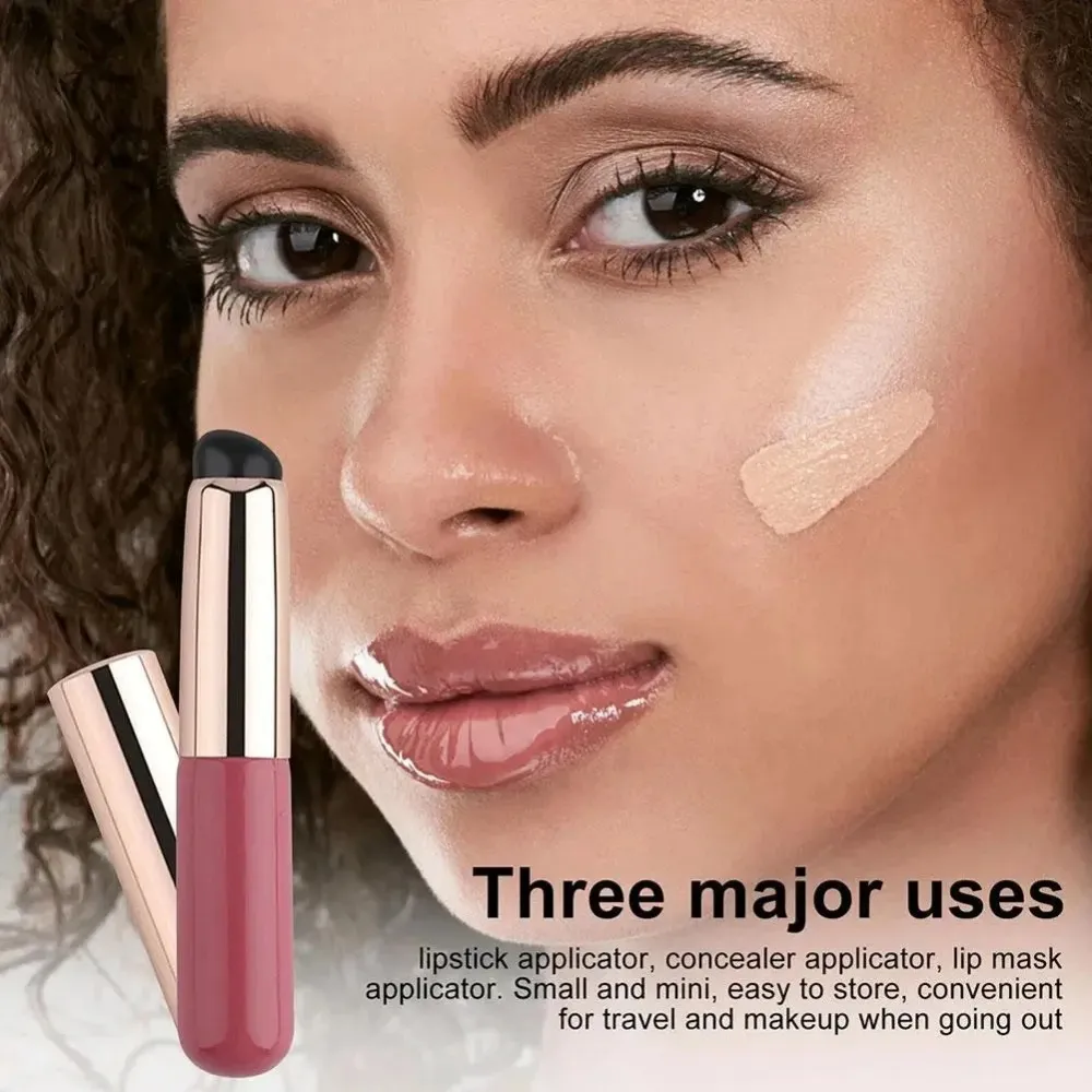 1Pc Silicone Lip Brushes with Cover Cap Concealer Brush Like Fingertips Q Soft Lipstick Makeup Brushes Round Head No Broken Pink