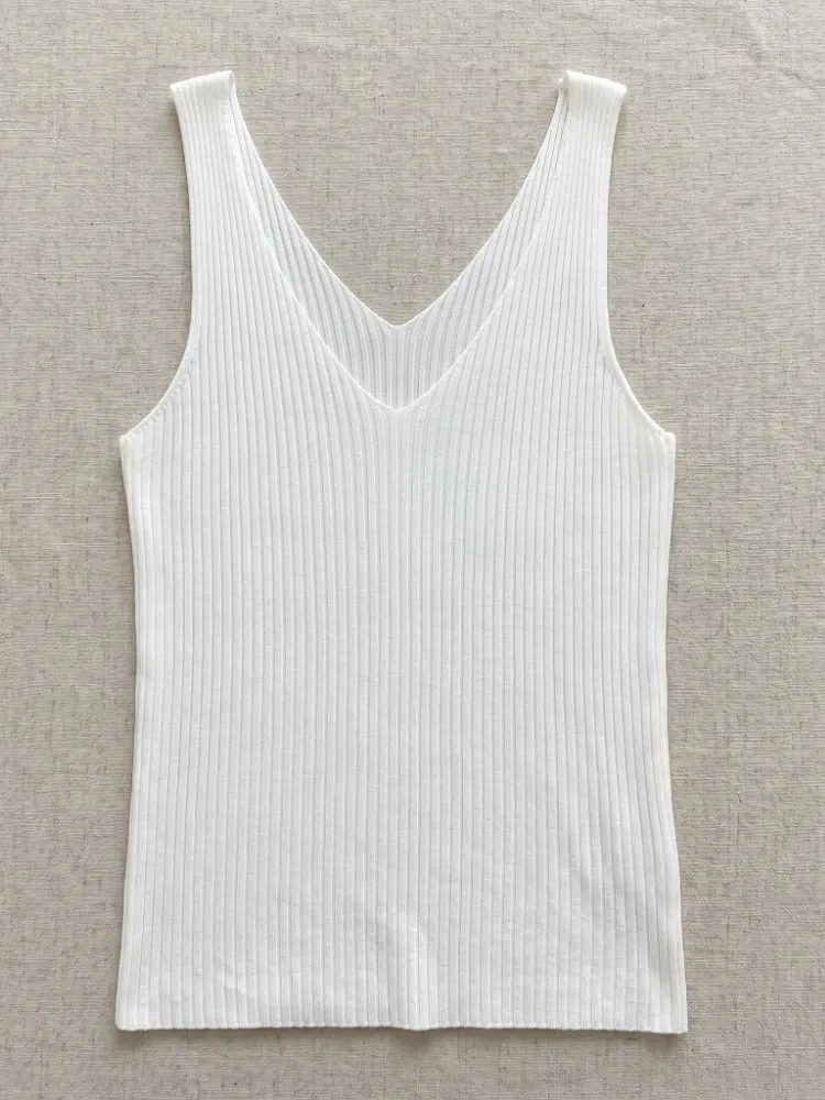 2026 Summer Fashion Women Camisole Ice Silk Knit Tank Top Slim Fit Sleeveless Base Tank Top Solid Color V-Neck Cami