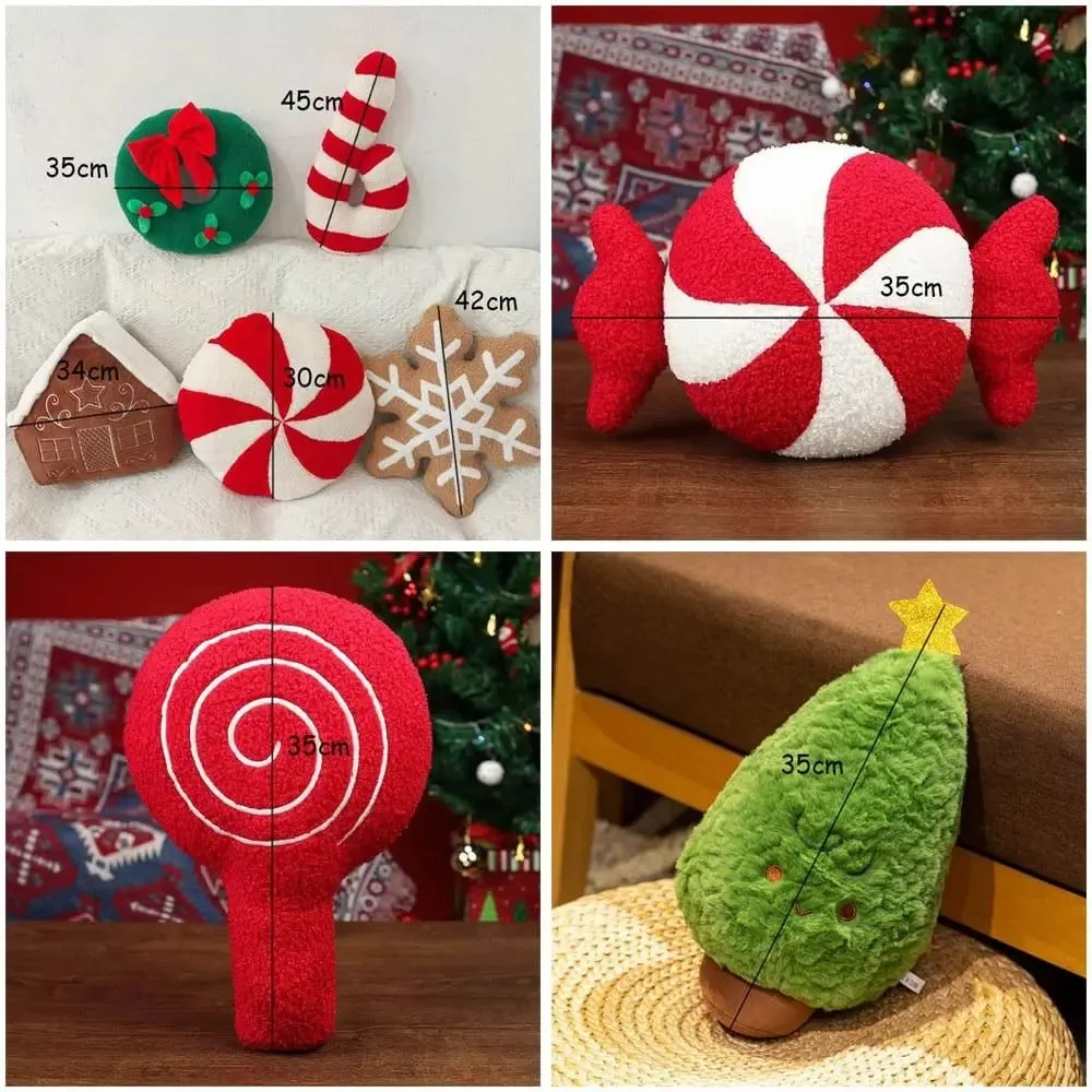 New Soft Christmas Cartoon Pillow Red Plush Red Decoration Pillow Candy Crutch Living Room Sofa Cushions Christmas
