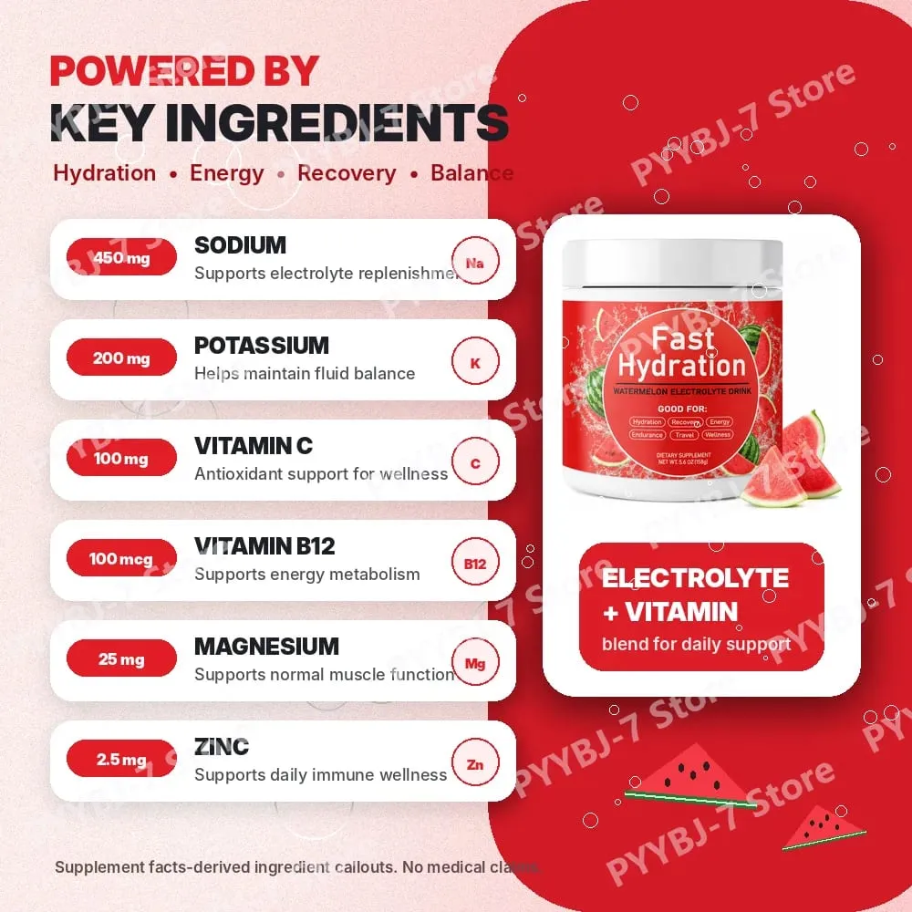 Electrolyte Drink Powder 3 Flavors with Sodium Potassium Magnesium Vitamin C B12 Supports Fluid Balance Energy & Endurance 158g
