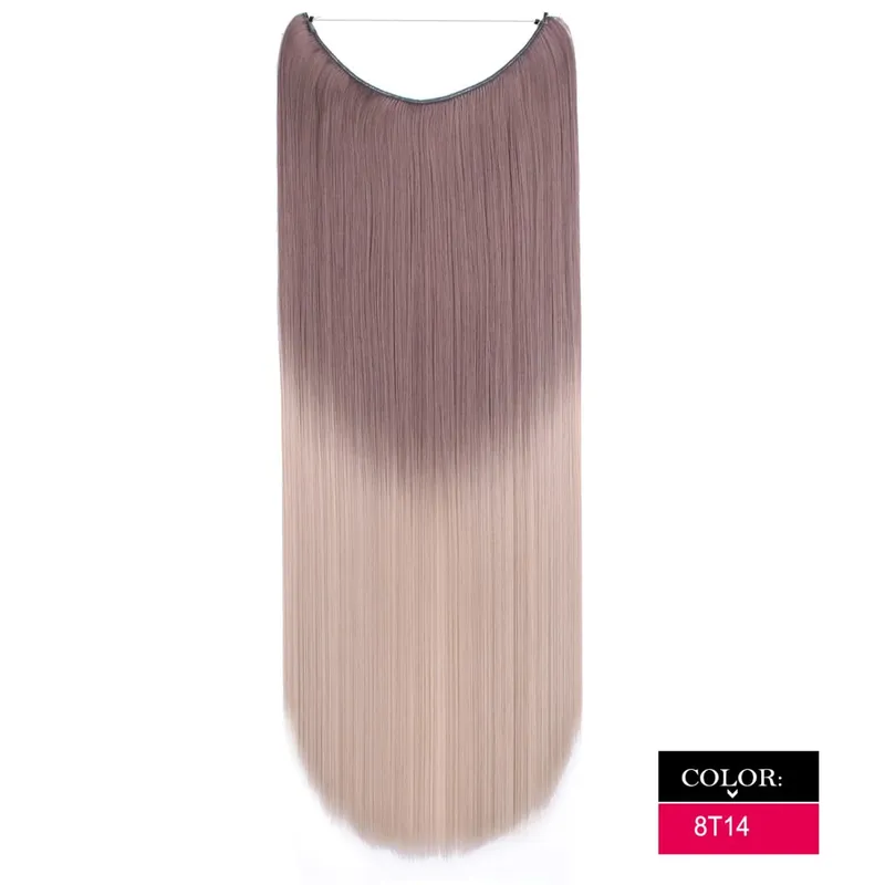 Synthetic One piece Hair Extensions No Clip No Glue Invisible 24inch Long Straight Wave Heat Resistant String Hairpiece