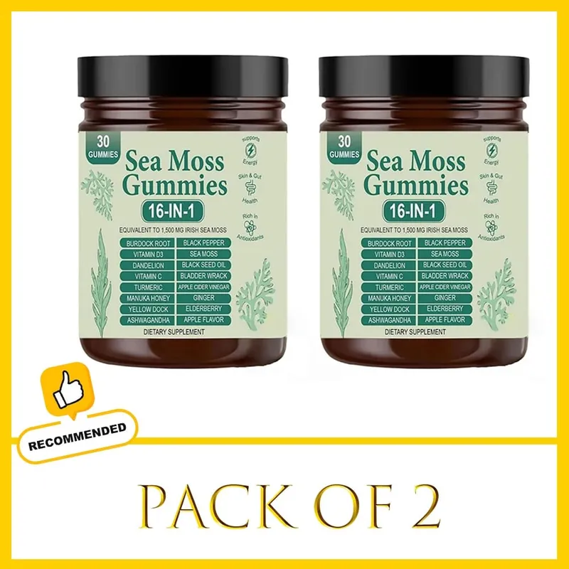 Sea Moss Gummies 16-in-1 - Ashwagandha Black Seed Oil Bladder Wrack Turmeric Vitamin C & D3 with Manuka Apple Cider Vinegar