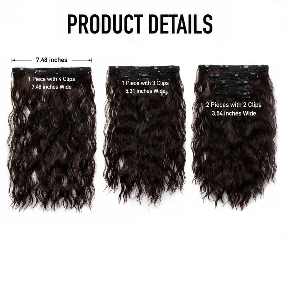 4Pcs Curly Clip in Hair Extension Synthetic Hair Mixed Color Silky Soft Natural Look Invisible Lace Weft Hairpieces for Women