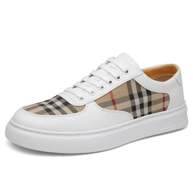 Men's Plaid Patchwork Casual Sneakers Lace‑up Low‑top Walking Shoes Fashion Daily Outdoor Flat Footwear