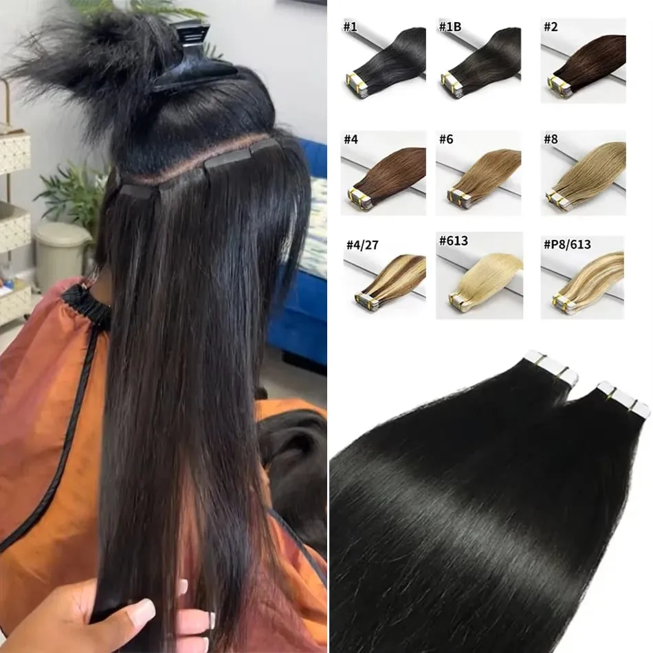 Tape In Human Hair Extensions Straight Invisible Seamless Natural Black 100% Brazilian Virgin Hair Tape Ins Hair Extensions 100g