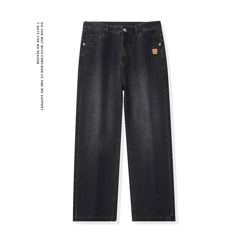 High Streets Spring Summer Men's Jeans American Retro Baggy Wide Leg Denim Pants Loose Solid Cotton Jeans Male Trendy Trousers
