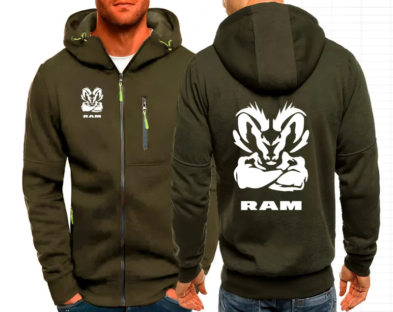 2025 Ram 1500 Turbo DodgeLY Appassionati di auto Streetwear da uomo Felpe con zip Tinta unita Felpa con cappuccio Felpa con cappuccio da uomo all'aperto