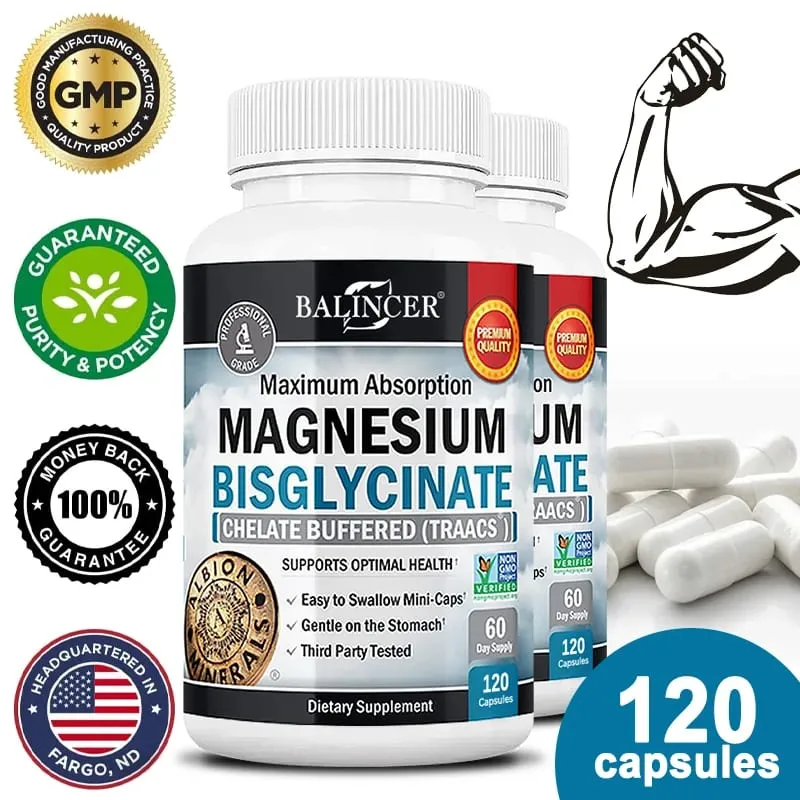 Magnesium Bisglycinate 400 Mg - 120 Vegetarian Capsules - Supports Muscle Joint and Heart Health