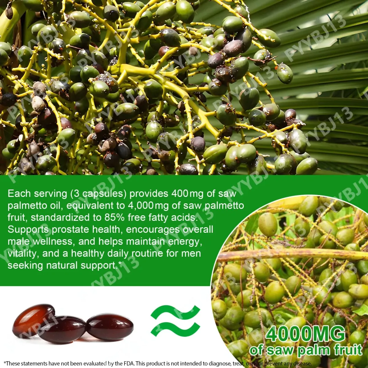 Acentalabs Saw Palmetto Softgels 4000mg 85% Free Fatty Acids 300 Count Prostate Hair Health Supplement for Men Dailyl Intake