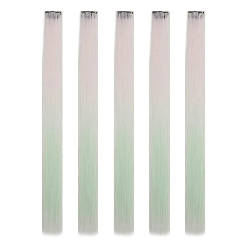 Extensions de cheveux synthétiques à clips, postiches colorées à reflets de fête pour filles, cheveux lisses multicolores de 18 pouces, 5 pièces/ensemble