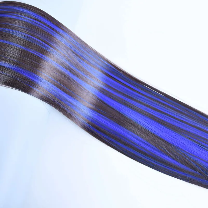 Jeedou Clip-in Hair Extension 5Clips One Piece Straight Synthetic Hairpiece Blue Brown Green Red Highlighted Piano Color