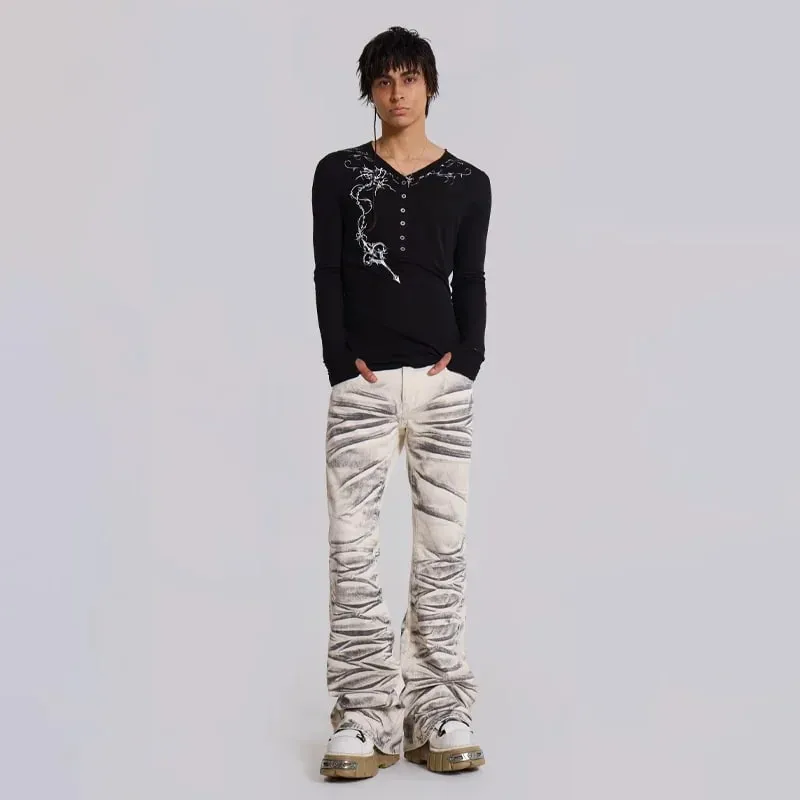 Y2K Vintage Distressed Micro Flared Jeans Washed High Street Hip Hop Wide Leg Denim Pants Gothic Slim Fit Unisex Trumpet Jeans