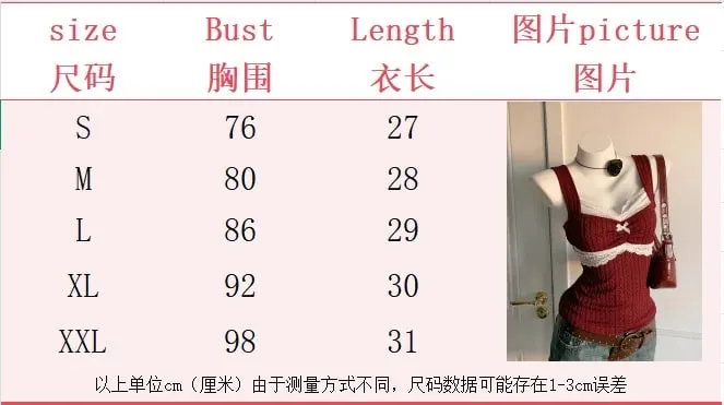 Y2K summer fashion new patchwork lace bow decoration pure desire vest versatile top for wearing outside