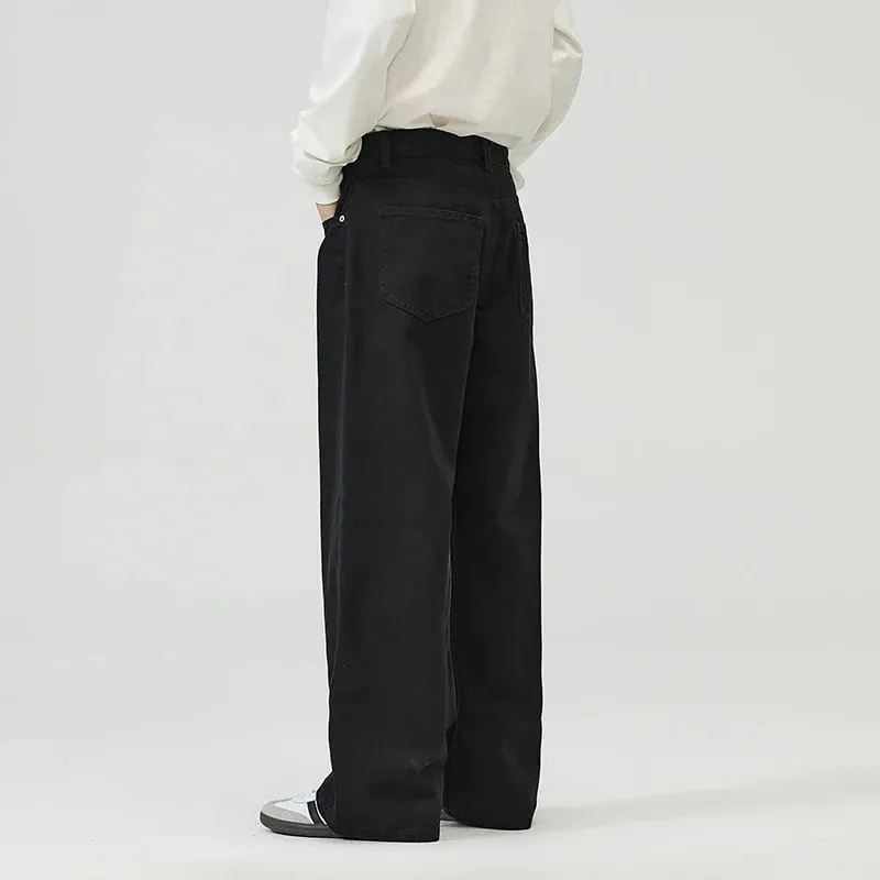 100％ Cotton Men's Baggy Straight Jeans Comfortable Soft Casual Pants Fashion Korean White Brown Denim Trousers Male Clothing