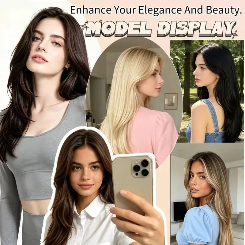 22Inch Synthetic V-Shaped Long Layered Straight Hair Extensions Invisible Increase Volume Fashion Lazy Hairstyle for Women