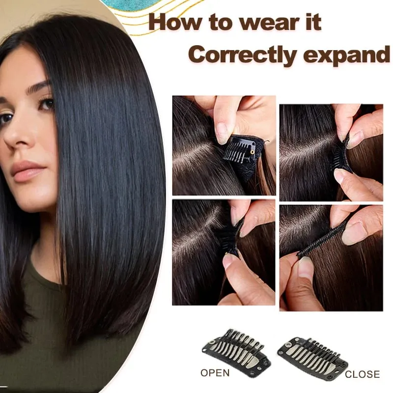 14"Synthetic Thick Clip‑in Hair Extensions 4Pcs Invisible Natural Straight Soft Easy Install For Women Girls Wedding Party Daily