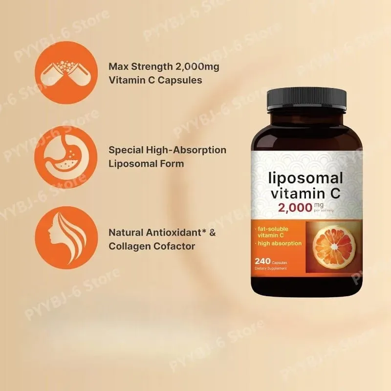 Liposomal Vitamin C 2 000 มก. รองรับสุขภาพของสารต้านอนุมูลอิสระและระบบภูมิคุ้มกัน การดูดซึมสูง ปลอดจีเอ็มโอ ปราศจากกลูเตน– 240 แคปซูล