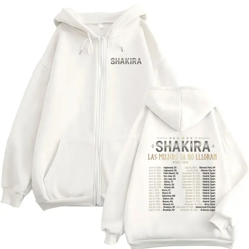 Shakira Las Mujeres Ya No Lloran World Tour 2026 Zipper Hoodies Men Women Fashion Casual Long Sleeve Zip Up Sweatshirts Jackets