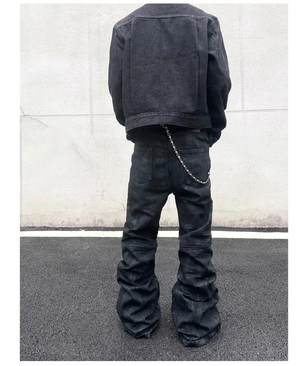 Denim Pant Men Stacked Jeans Vintage Pants Spliced Full Length Mid Waist Washed Straight Trousers Y2k High Street Casual Spring
