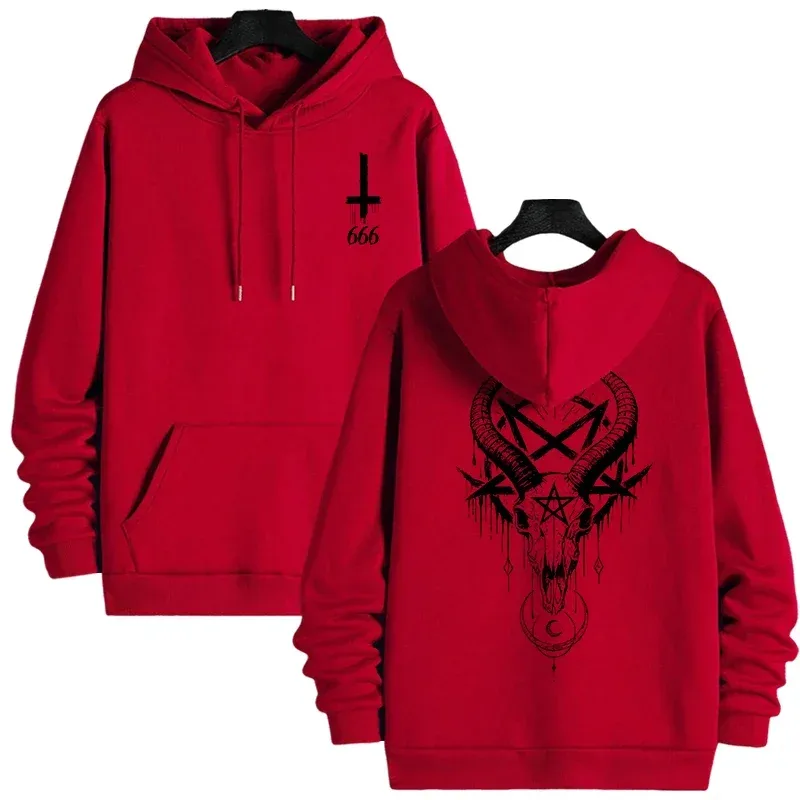 Autumn Winter Male Top Casual Pullover 666 & Inverted Cross Men's Gothic Hoodies Demonic Horror Face Print Sweatshirt Streetwear