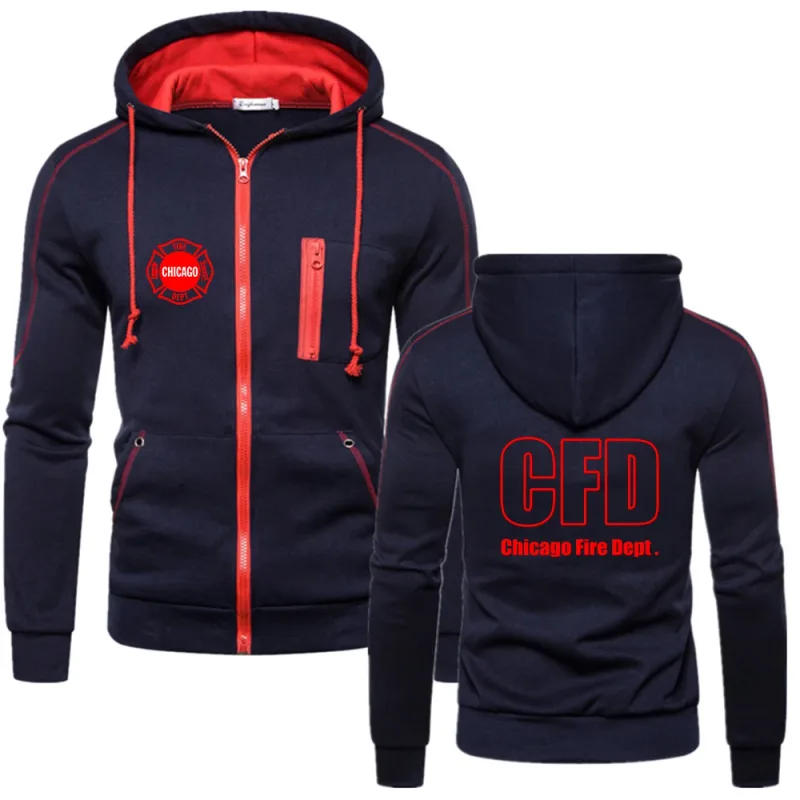 New Chicago Fire Department Show Tv Show Duty Printing Fashion 2023 New Men's Solid Cotton Fleece Slim Long Sleeve Hoodies Coat