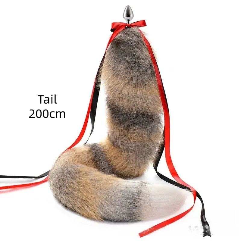 200cm Detachable Metal Butt Plug Fox Tail Cosplay Toys with Fetish Cosplay Fancy Dress Accessory for Couple BDSM Sex Flirt Prop