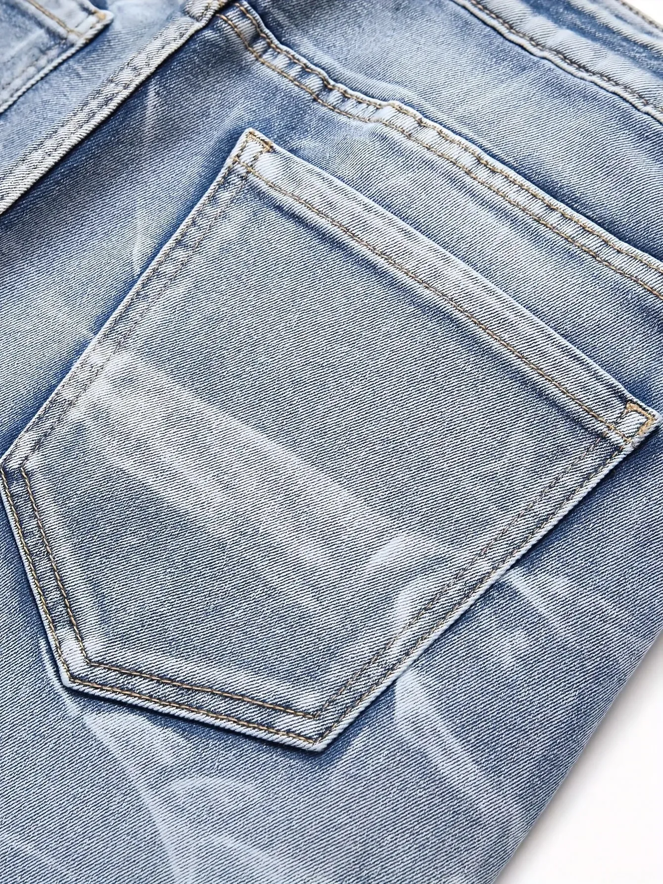 Men's Stretchy Denim Jeans Streetwear Tearing Patchwork Holes Ripped Denim Elastic Waist Casual Pants Slim Fit Straight Trousers