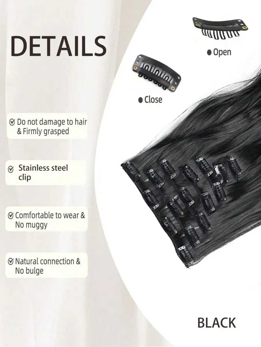 18~30 inch Long Wavy Clip-in Hair Extensions 7pcs/set Thick Hair pieces With Invisible Clips Soft Synthetic Fiber Black — image 4