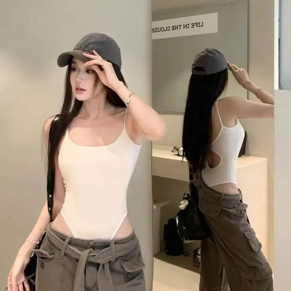 HOT Spicy Girl Open-Back Tank Top Skinny Bodysuits For Women Sleeveless Backless Bodycon Thin Straps Women Trendy Red Vest 2025