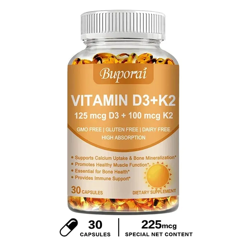 Vitamin D3 + K2 - Immunity Strong Bones Heart Health Joint Health Muscle - Promotes Calcium Absorption Supplement
