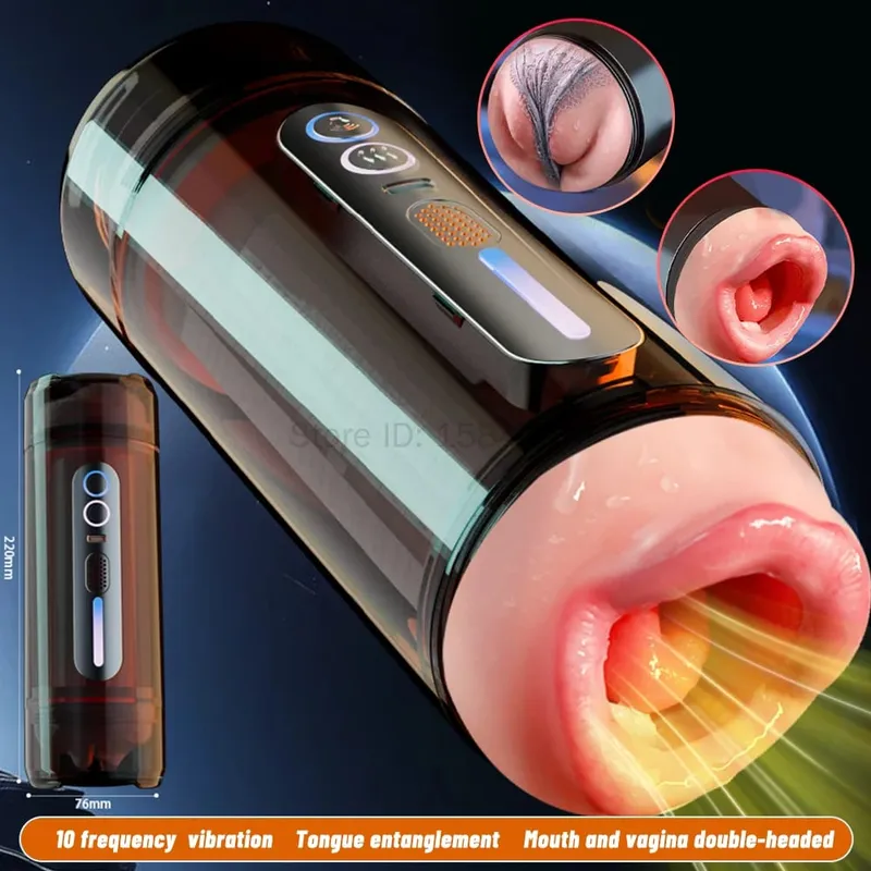 Realistic Women Mouth Vagina Double-Head Dual Penetration Male Masturbator Automatic Vibrating Blowjob Cup Adult Sex Toy for Men