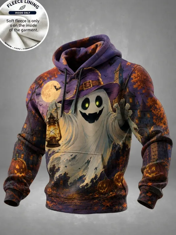 3D Print Halloween Fleece Hoodie Witch Black Cat Pumpkin Candy Skull Bowl Pullover Long Sleeve Kangaroo Pocket Sweatshirt