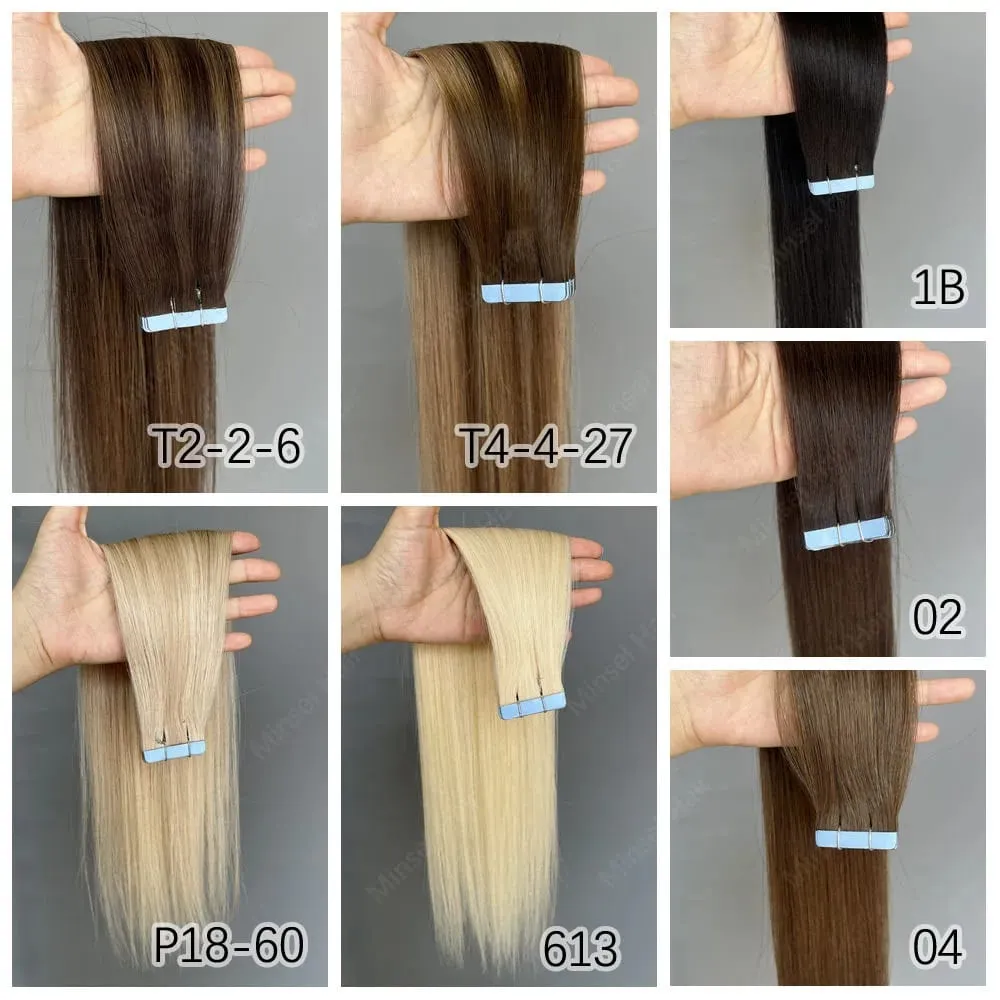 Brown Russian Tape in Hair Extension Real Human Hair Cuticle Aligned Premium Remy Adhesive Europen Tape Ins 14-22inch 20-60pcs