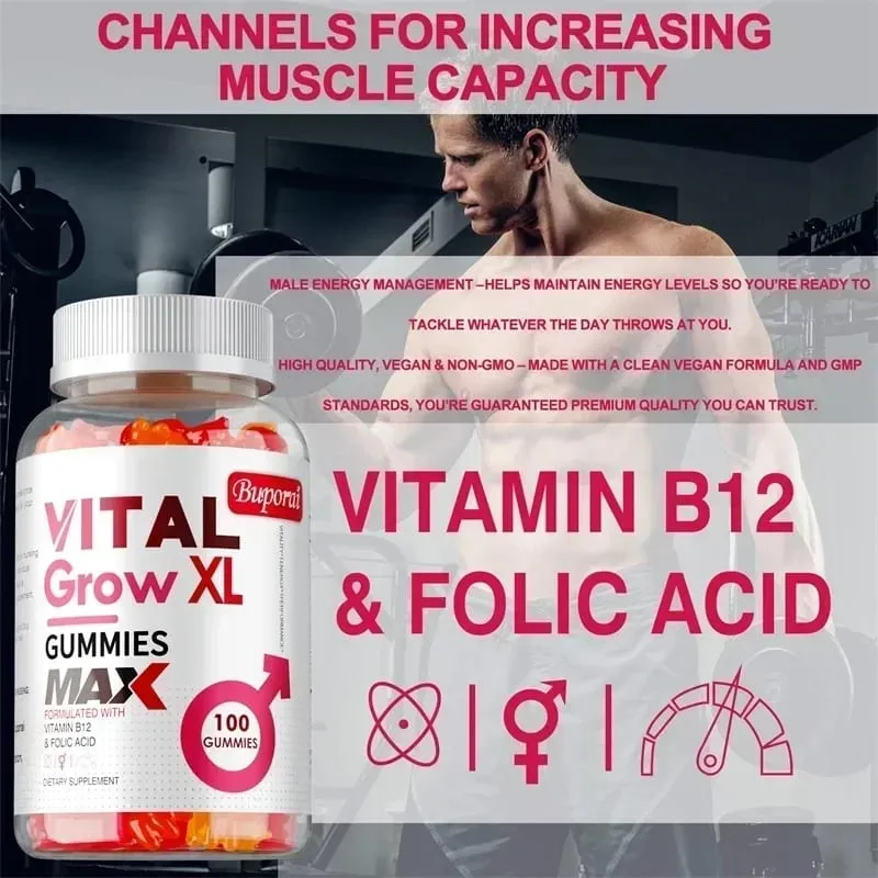 Vital Grow XL Male Gummies - Promotes Muscle Growth and Recovery Enhances Athletic Performance Endurance and Relieves Fatigue