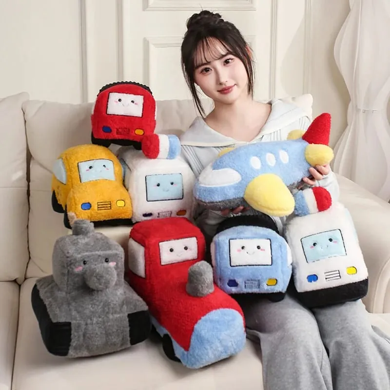Cute Cartoon Fire Truck Ambulance Taxi Train Plush Pillow Stuffed Soft Plush Toys Funny Police Cars Tanks Planes Plushie Doll