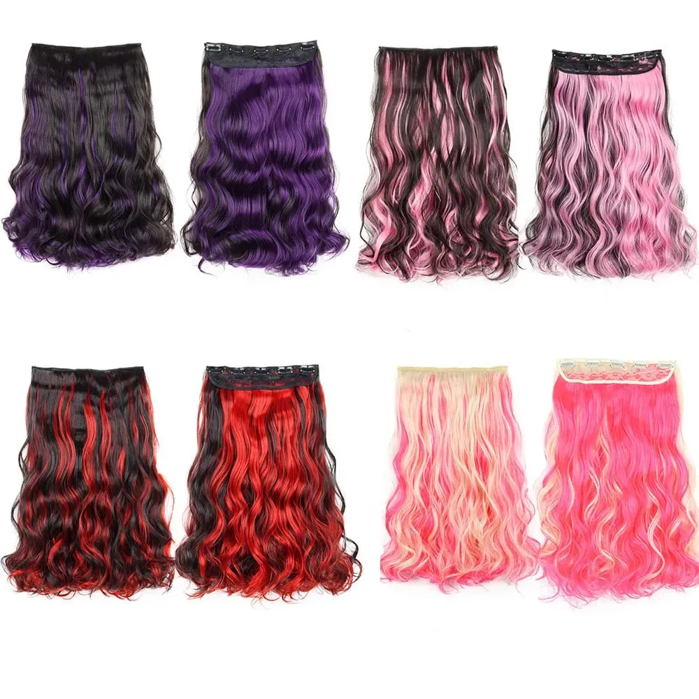 Synthetic 5 Clips in Hair Extensions Body wave Natural Hair Fake False Hair Piece Extentions For Women And Girl halloween wig