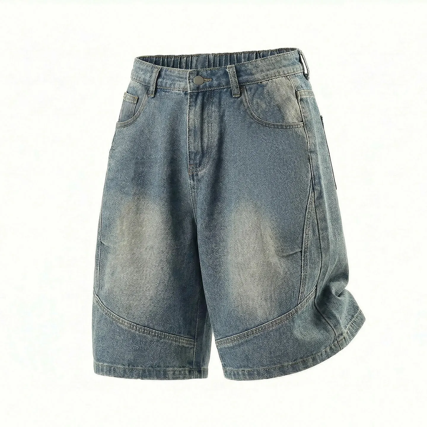 2026 Summer New Brand Men's Straight Loose Denim Shorts Classic Three Dimensional Split Pleated Lyocell Denim Five Quarter Jeans