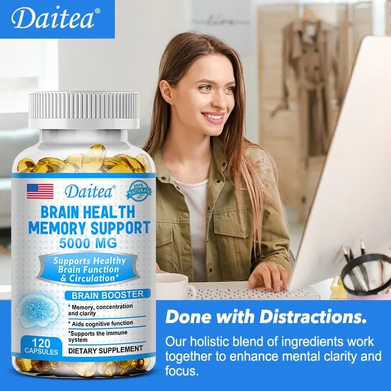 Brain Health Nootropic Capsules 5000mg Boost Memory Focus & Clarity Cognitive Function & Blood Circulation Mental Performance
