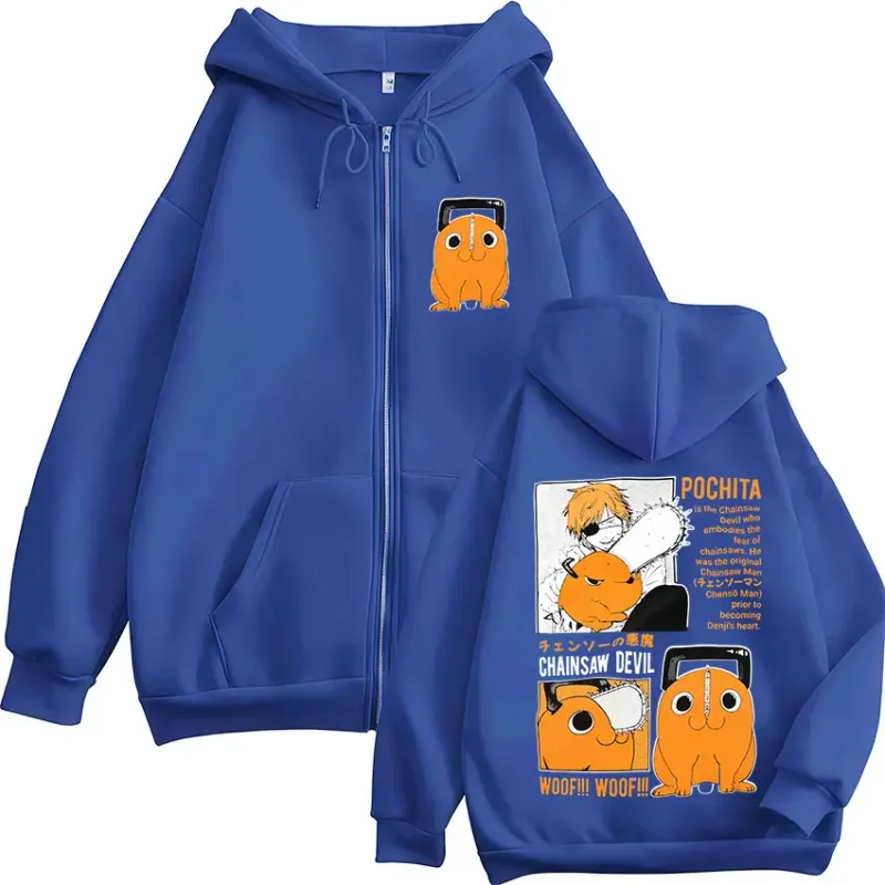 Anime Chainsaw Man Denji Pochita Devil Zipper Hoodies Men Clothing Fashion Long Sleeves Zip Up Hooded Sweatshirt Coats Jackets
