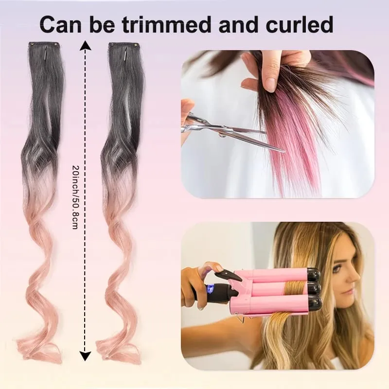 2pcs Clip-On Curly Wavy Hair Extensions Colorful Synthetic Fiber Hair Pieces For Y2K Party Women Hair Accessories