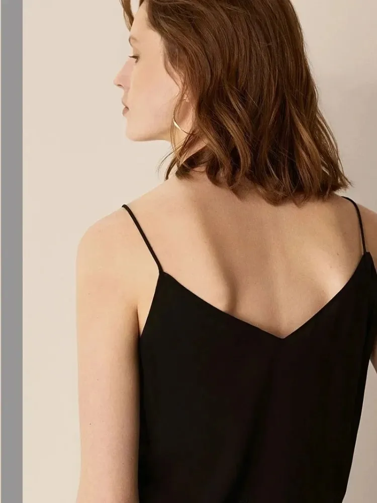 2026 Sleeveless Satin Silk Tank Tops Strap Top Women Halter V Neck Basic White Cami Women'S Summer Camisole