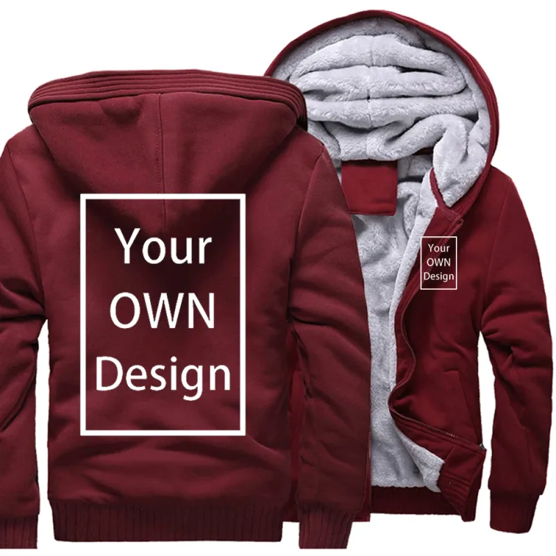 Customized Pattern Logo Diymen Zipper Pocket Coat Fashion Hoodie Casual Loose Jacket Unisex Winter Thicken Warm Clothing
