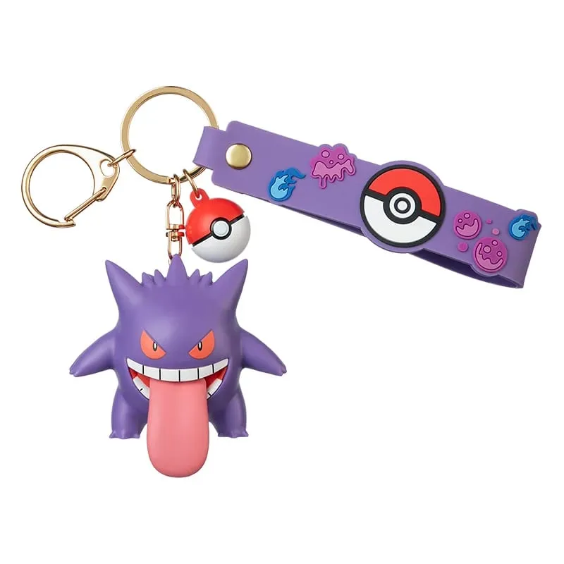正版寶可夢皮卡丘鑰匙圈 Gengar Morpeko Cubone Snorlax Mimikyu 動漫動作人偶玩具鑰匙圈香水吊墜禮物