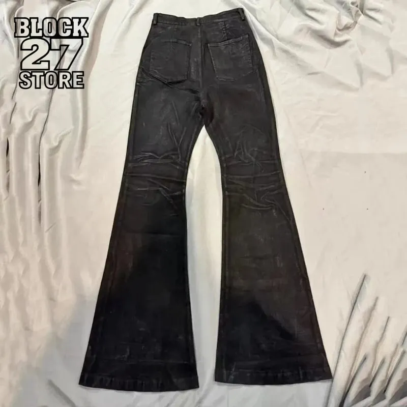 American Retro Heavy Industry High Street Coated Micro-Flared Jeans for Men Black Gothic Vintage Casual Loose Jeans Autumn New