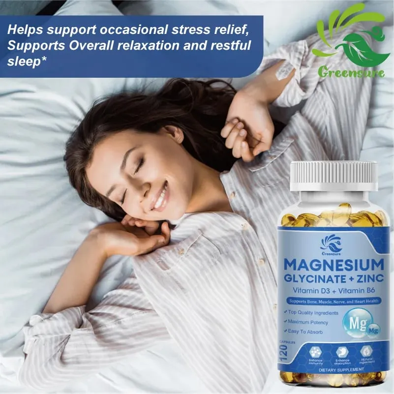 Glycinate de magnésium et supplément minéral de zinc 500 mg pour soutenir les articulations musculaires et la santé, absorption maximale