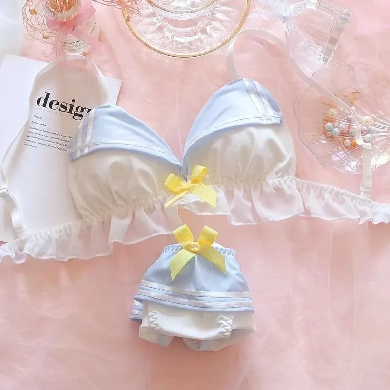 ชุดชั้นในสตรีตัด Loli แฟชั่นสไตล์ญี่ปุ่นไร้สายขนาดเล็ก Push Up Slim Bra และชุดกางเกง Panty ชุดหวานคอสเพลย์ชุดชั้นใน